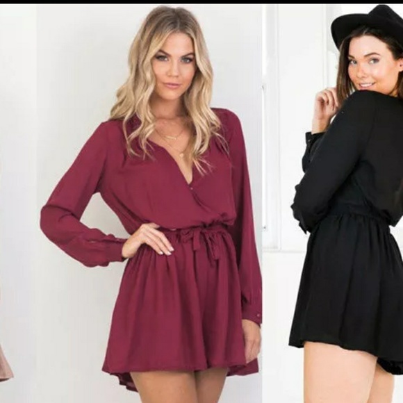 Red Long Sleeve Romper - Picture 2 of 5